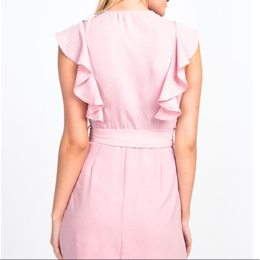 Dusty Pink Ruffle Sleeveless Tie Button Dress - Picture 8 of 8
